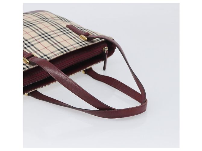 Borsa Tote BURBERRY Nova Check Canvas Beige Gold Auth 199220 D'oro - vista 7