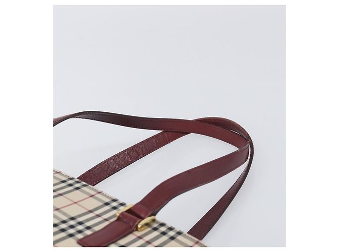 Borsa Tote BURBERRY Nova Check Canvas Beige Gold Auth 199220 D'oro - vista 8