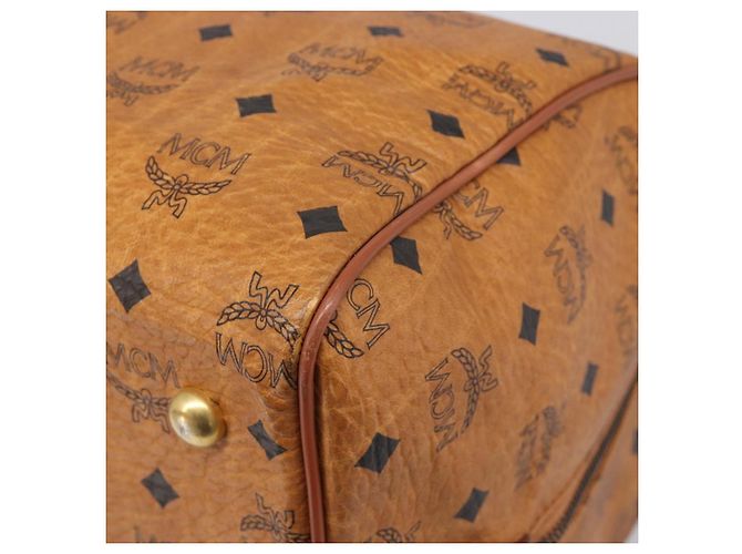 Borsa MCM Vicetos Boston Bag PVC Leather Brown Gold Tone Auth BA14989 Marrone - vista 10
