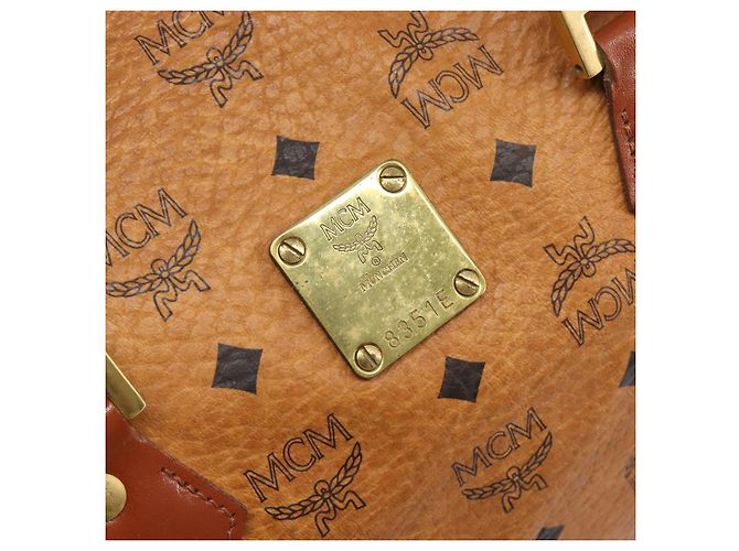 Borsa MCM Vicetos Boston Bag PVC Leather Brown Gold Tone Auth BA14989 Marrone - vista 15