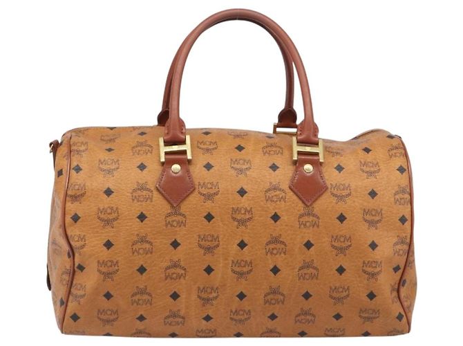 Borsa MCM Vicetos Boston Bag PVC Leather Brown Gold Tone Auth BA14989 Marrone - vista 3