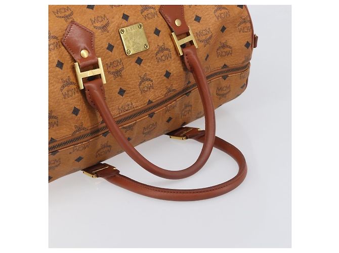 Borsa MCM Vicetos Boston Bag PVC Leather Brown Gold Tone Auth BA14989 Marrone - vista 7