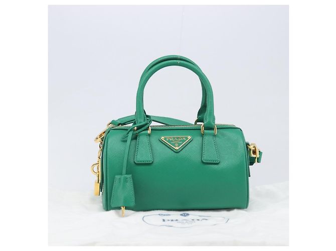 Saffiano Borsa a mano PRADA in pelle Safiano 2way Verde Oro Auth 198602SAV D'oro - vista 12