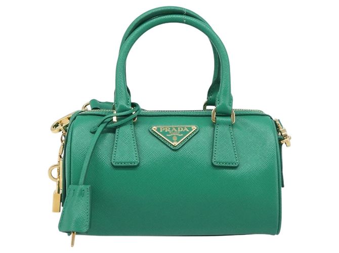Saffiano Borsa a mano PRADA in pelle Safiano 2way Verde Oro Auth 198602SAV D'oro - vista 13