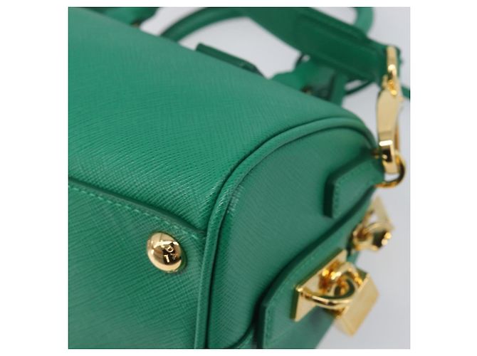 Saffiano Borsa a mano PRADA in pelle Safiano 2way Verde Oro Auth 198602SAV D'oro - vista 19
