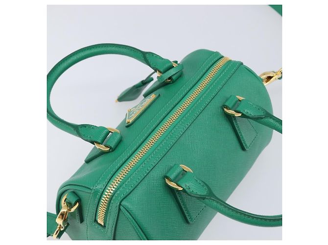 Saffiano Borsa a mano PRADA in pelle Safiano 2way Verde Oro Auth 198602SAV D'oro - vista 6
