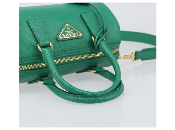 Saffiano Borsa a mano PRADA in pelle Safiano 2way Verde Oro Auth 198602SAV D'oro - vista 7