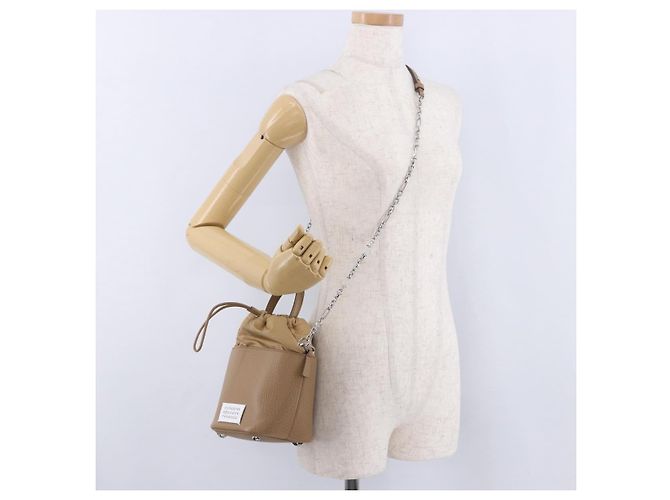 Maison Martin Margiela Maison Margiela Borsa a tracolla con catena in pelle 2way Beige Silver Auth am12335M Argento - vista 25