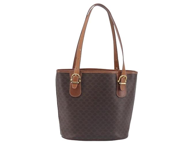 Céline Borsa a Mano CELINE Macadam PVC Pelle Marrone Tono Oro Auth ep15677 - vista 2