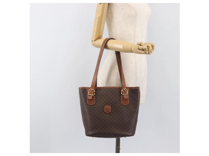 Céline Borsa a Mano CELINE Macadam PVC Pelle Marrone Tono Oro Auth ep15677 - vista 25