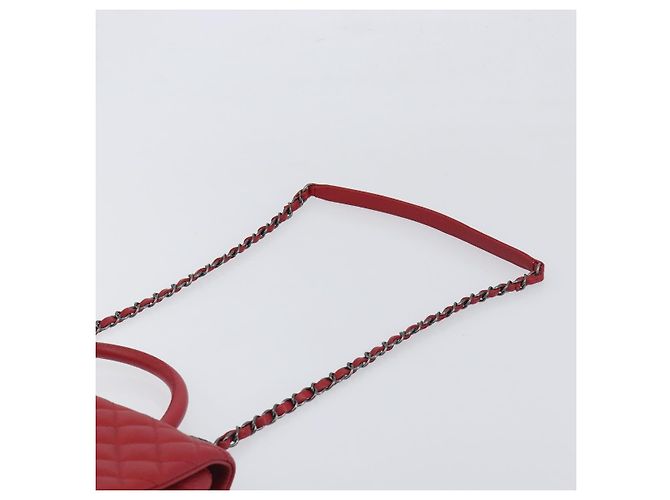 Bolsa de corrente CHANEL Matelasse Coco Handle em couro Caviar 2 vias Vermelha CC Auth 195900V Prata Vermelho - vista 10