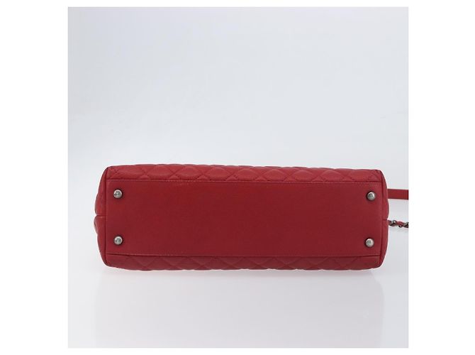 Bolsa de corrente CHANEL Matelasse Coco Handle em couro Caviar 2 vias Vermelha CC Auth 195900V Prata Vermelho - vista 12