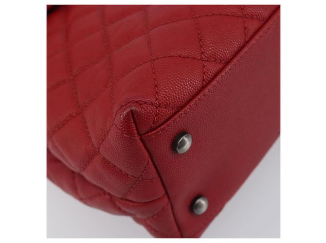 Bolsa de corrente CHANEL Matelasse Coco Handle em couro Caviar 2 vias Vermelha CC Auth 195900V Prata Vermelho - vista 14