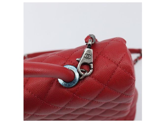 Bolsa de corrente CHANEL Matelasse Coco Handle em couro Caviar 2 vias Vermelha CC Auth 195900V Prata Vermelho - vista 18
