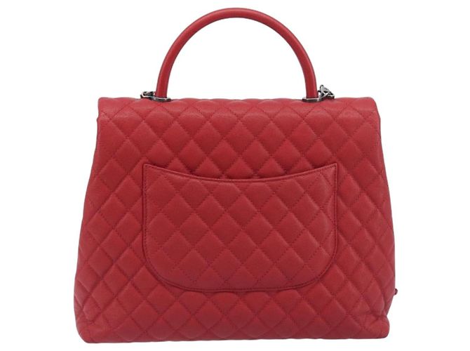 Bolsa de corrente CHANEL Matelasse Coco Handle em couro Caviar 2 vias Vermelha CC Auth 195900V Prata Vermelho - vista 3