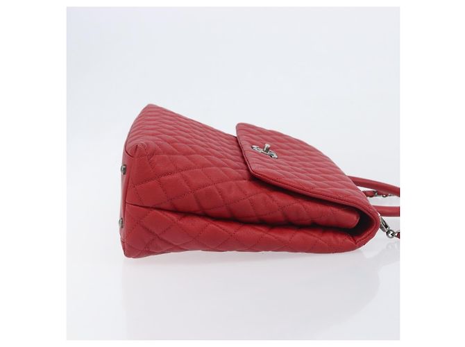 Bolsa de corrente CHANEL Matelasse Coco Handle em couro Caviar 2 vias Vermelha CC Auth 195900V Prata Vermelho - vista 4