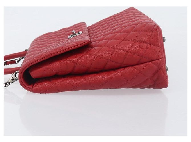 Bolsa de corrente CHANEL Matelasse Coco Handle em couro Caviar 2 vias Vermelha CC Auth 195900V Prata Vermelho - vista 5