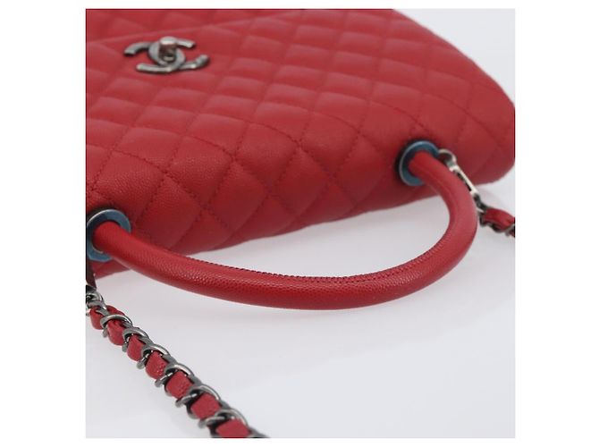 Bolsa de corrente CHANEL Matelasse Coco Handle em couro Caviar 2 vias Vermelha CC Auth 195900V Prata Vermelho - vista 7