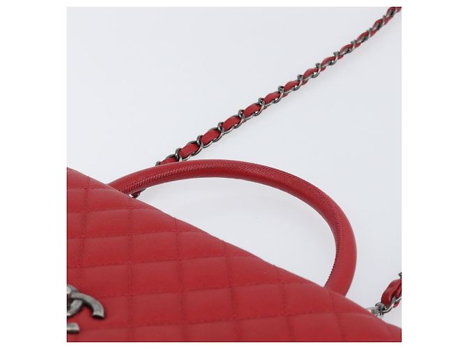 Bolsa de corrente CHANEL Matelasse Coco Handle em couro Caviar 2 vias Vermelha CC Auth 195900V Prata Vermelho - vista 8