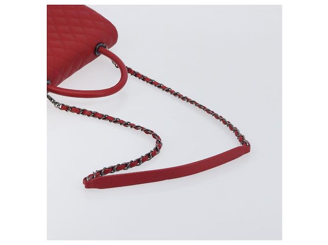 Bolsa de corrente CHANEL Matelasse Coco Handle em couro Caviar 2 vias Vermelha CC Auth 195900V Prata Vermelho - vista 9