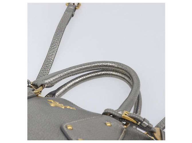 PRADA Hand Bag Vittero Dino Leather 2way Silver Gold Auth 197342V Silvery Golden - view 15