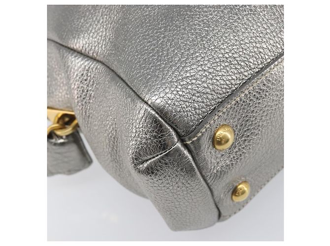 PRADA Hand Bag Vittero Dino Leather 2way Silver Gold Auth 197342V Silvery Golden - view 18