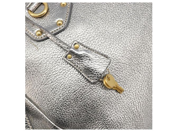 PRADA Hand Bag Vittero Dino Leather 2way Silver Gold Auth 197342V Silvery Golden - view 23