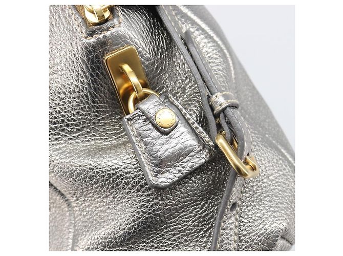 PRADA Hand Bag Vittero Dino Leather 2way Silver Gold Auth 197342V Silvery Golden - view 25