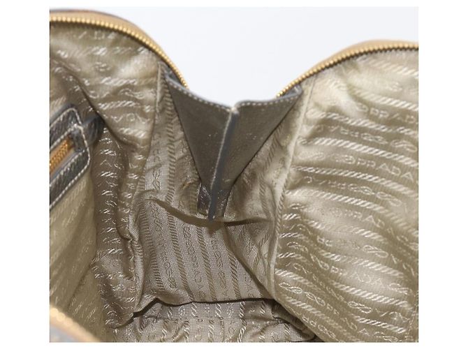 PRADA Hand Bag Vittero Dino Leather 2way Silver Gold Auth 197342V Silvery Golden - view 28