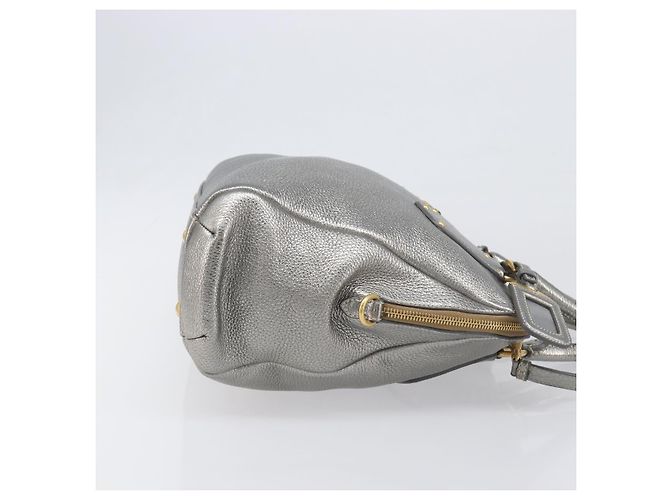 PRADA Hand Bag Vittero Dino Leather 2way Silver Gold Auth 197342V Silvery Golden - view 3