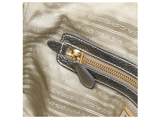 PRADA Hand Bag Vittero Dino Leather 2way Silver Gold Auth 197342V Silvery Golden - view 30