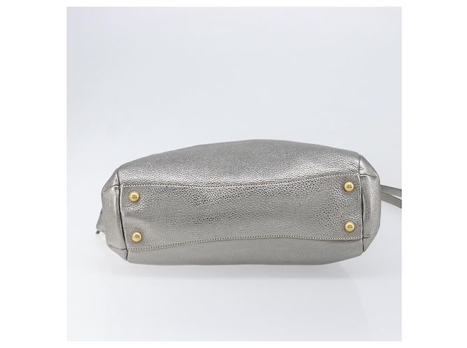 PRADA Hand Bag Vittero Dino Leather 2way Silver Gold Auth 197342V Silvery Golden - view 5