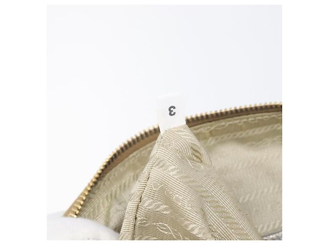 PRADA Hand Bag Vittero Dino Leather 2way Silver Gold Auth 197342V Silvery Golden - view 9