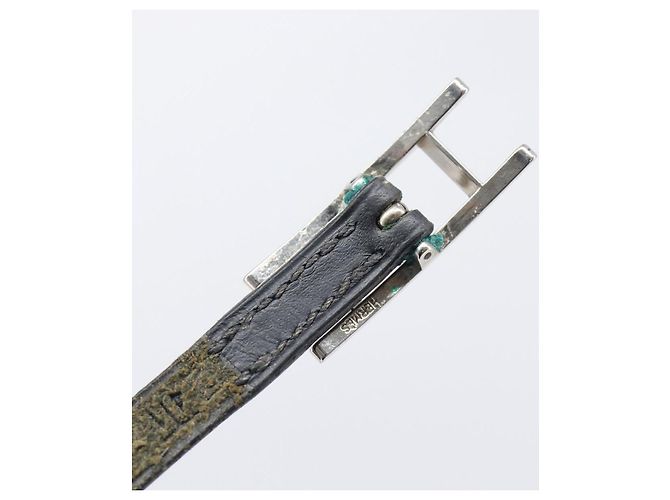 Hermès HERMES Api Choker Bracelet Leather Black Silver Auth 198841A Nero Argento - vista 15