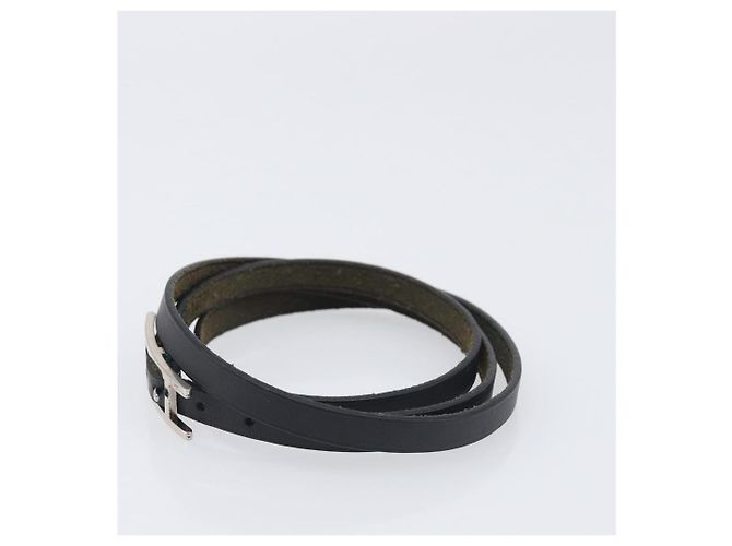 Hermès HERMES Api Choker Bracelet Leather Black Silver Auth 198841A Nero Argento - vista 4