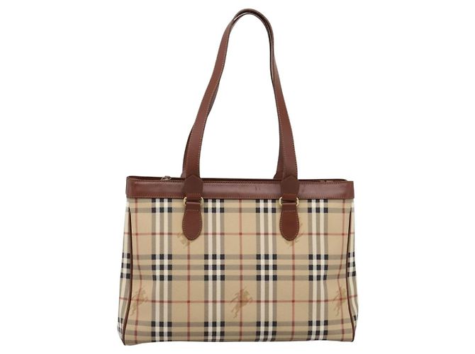 Borsa a tracolla BURBERRY Nova Check PVC Beige Gold Auth 197805A D'oro - vista 13
