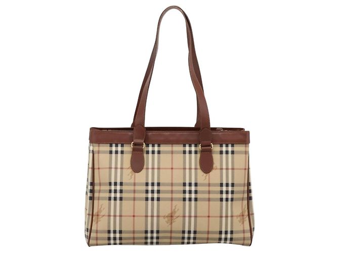 Borsa a tracolla BURBERRY Nova Check PVC Beige Gold Auth 197805A D'oro - vista 2