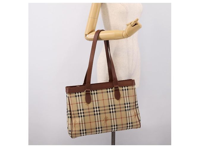 Borsa a tracolla BURBERRY Nova Check PVC Beige Gold Auth 197805A D'oro - vista 23