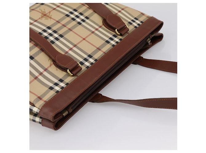 Borsa a tracolla BURBERRY Nova Check PVC Beige Gold Auth 197805A D'oro - vista 6