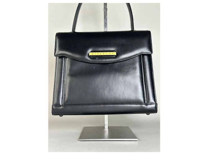 Vintage Givenchy Handtasche aus glattem Leder Schwarz Gold - Ansicht 12