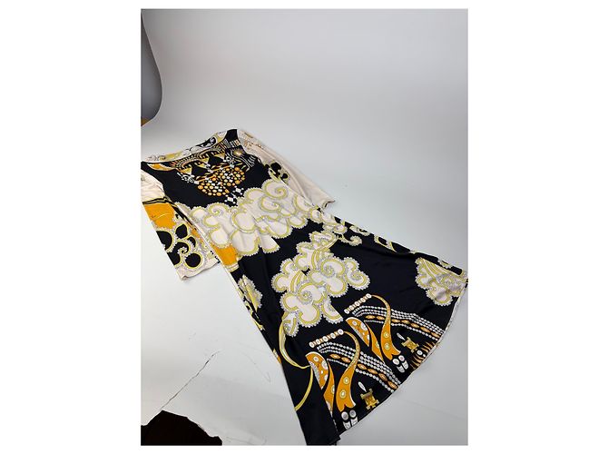 Emilio Pucci Vintage Pucci Seidenkleid Creme Schwarz Gelb XS - Ansicht 11