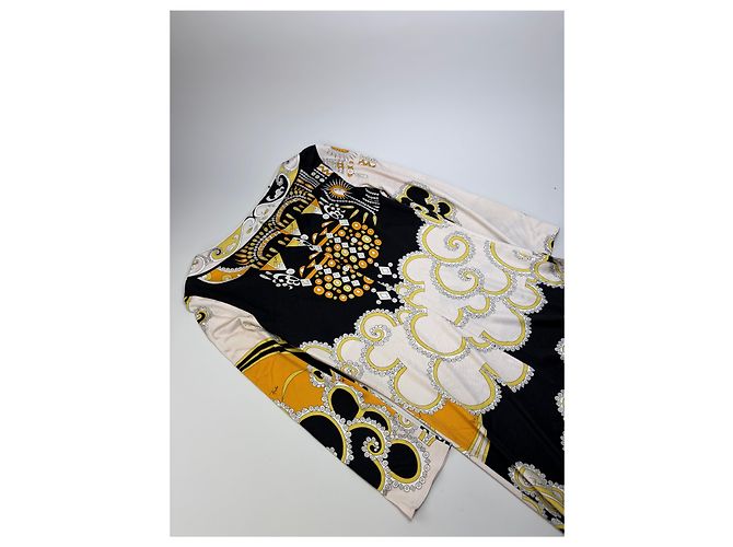 Emilio Pucci Vintage Pucci Seidenkleid Creme Schwarz Gelb XS - Ansicht 12