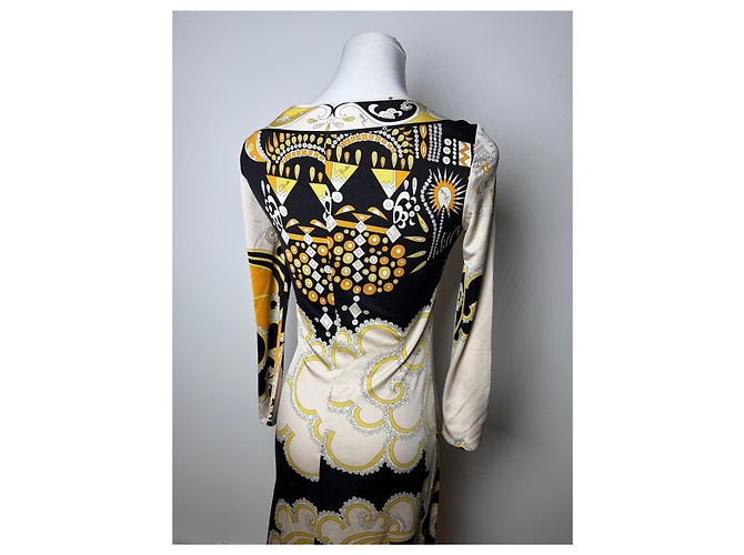 Emilio Pucci Vintage Pucci Seidenkleid Creme Schwarz Gelb XS - Ansicht 15
