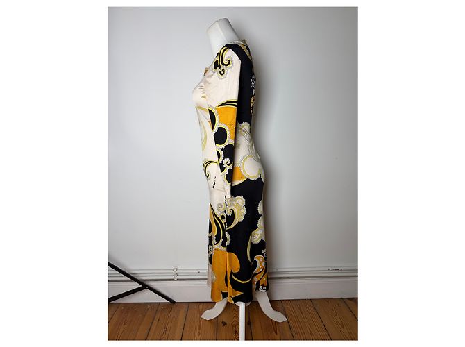 Emilio Pucci Vintage Pucci Seidenkleid Creme Schwarz Gelb XS - Ansicht 2