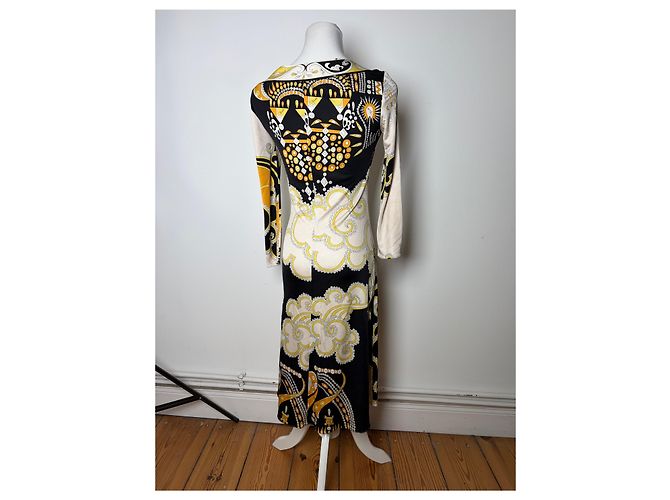 Emilio Pucci Vintage Pucci Seidenkleid Creme Schwarz Gelb XS - Ansicht 3