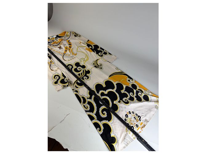 Emilio Pucci Vintage Pucci Seidenkleid Creme Schwarz Gelb XS - Ansicht 8
