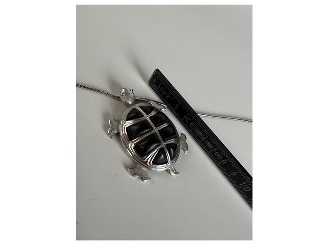 Collana con pendente logo Givenchy vintage argento nero - vista 11