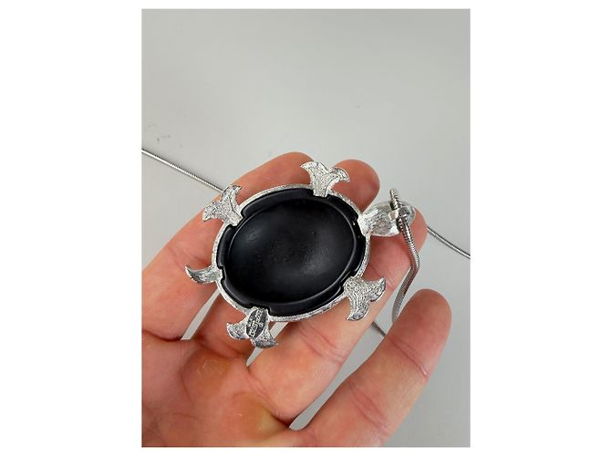 Collana con pendente logo Givenchy vintage argento nero - vista 12