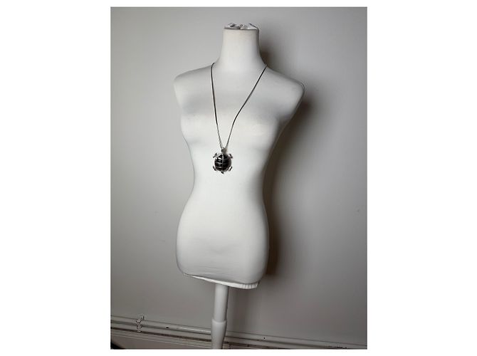 Collana con pendente logo Givenchy vintage argento nero - vista 14