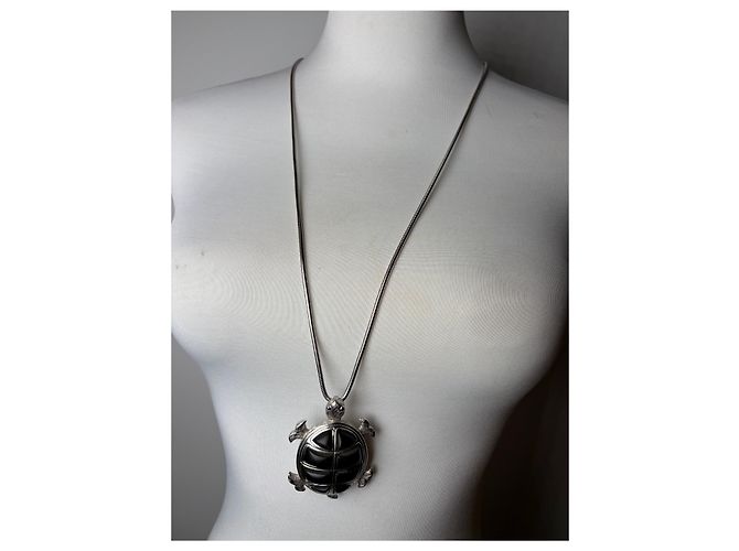Collana con pendente logo Givenchy vintage argento nero - vista 15